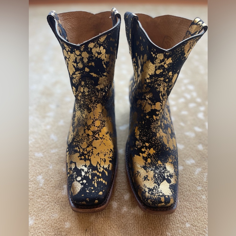 CoFi Leathers Charcoal and Gold Metallic Short Cowboy Boots